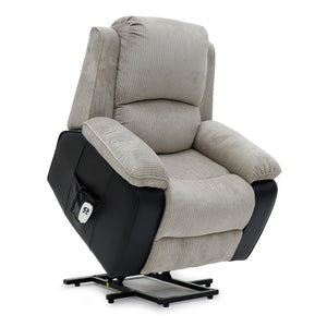 Bloomsbury Riser Recliner with Heat and Massage - Grey Corduroy Fabric / Black Air Leather