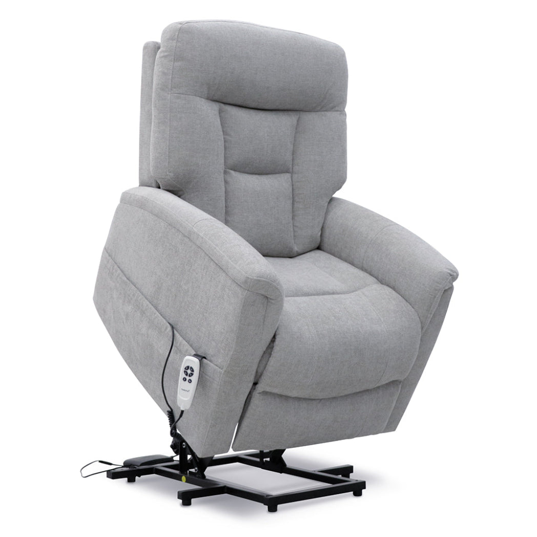 Corinthia Riser Recliner with Heat and Massage - Light Grey Chenille F ...