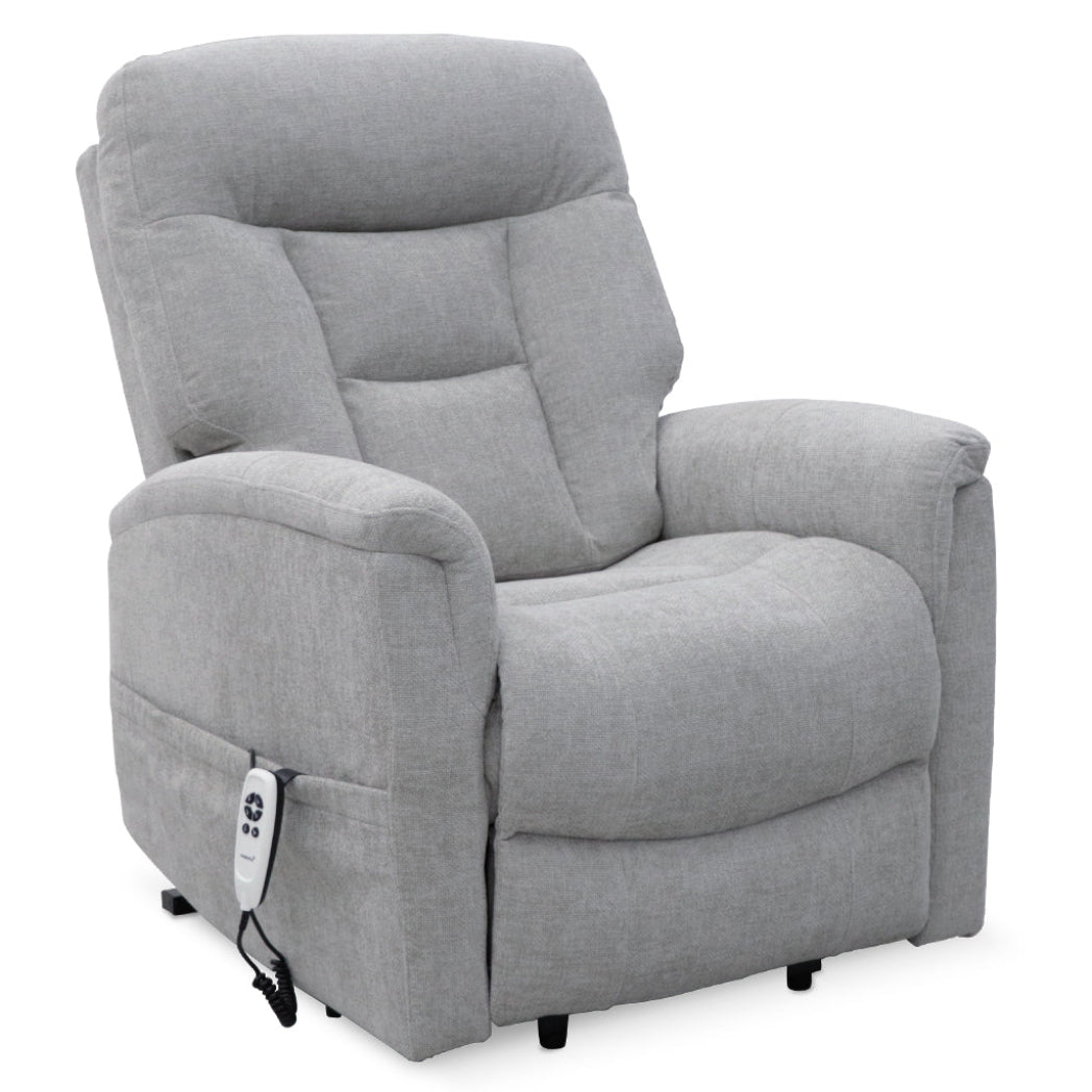 Corinthia Riser Recliner with Heat and Massage - Light Grey Chenille F ...