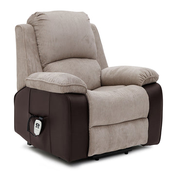 Bloomsbury Riser Recliner with Heat and Massage - Light Brown Corduroy Fabric / Brown Air Leather