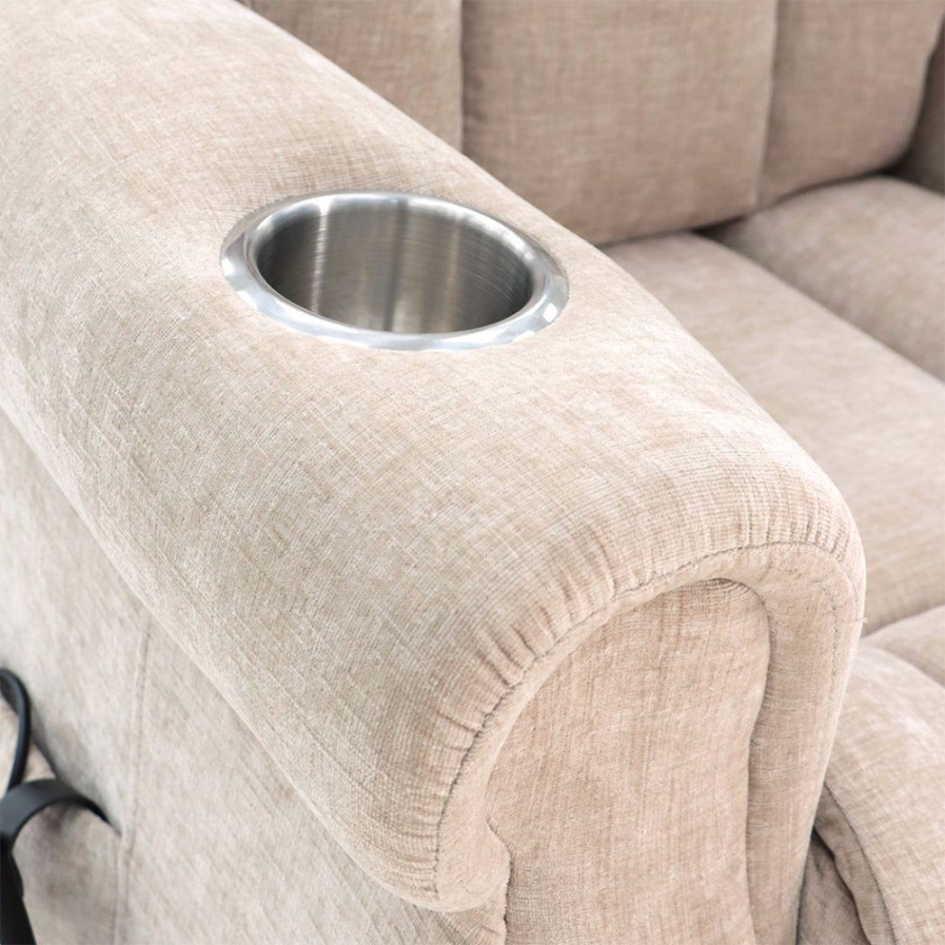 Porridge Risers Langham Riser Recliner with Heat and Massage - Oatmeal Chenille Fabric ...