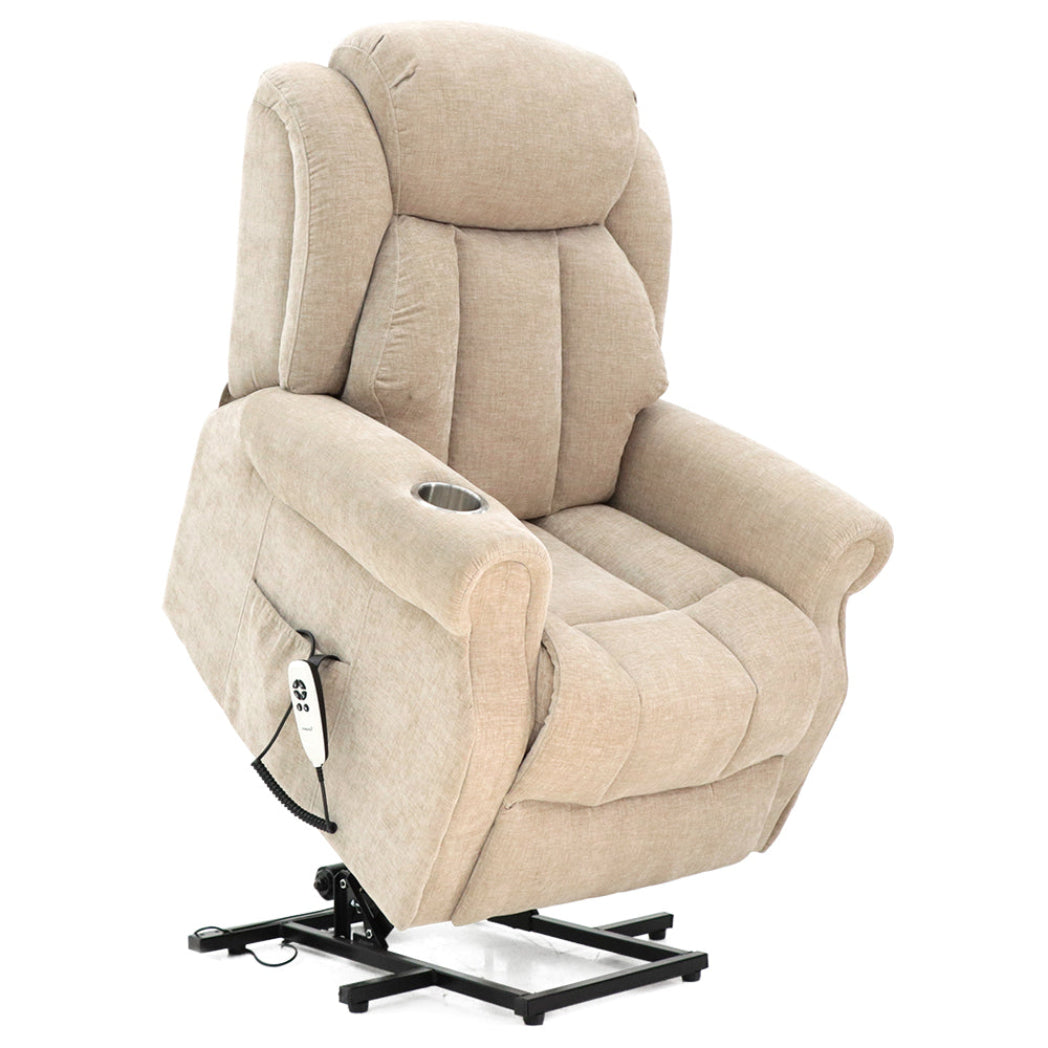 Porridge Risers Langham Riser Recliner with Heat and Massage - Oatmeal Chenille Fabric ...