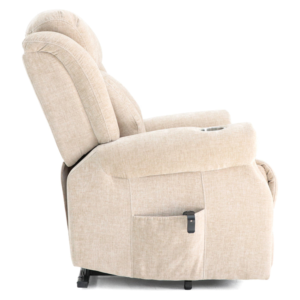 Porridge Risers Langham Riser Recliner with Heat and Massage - Oatmeal Chenille Fabric ...